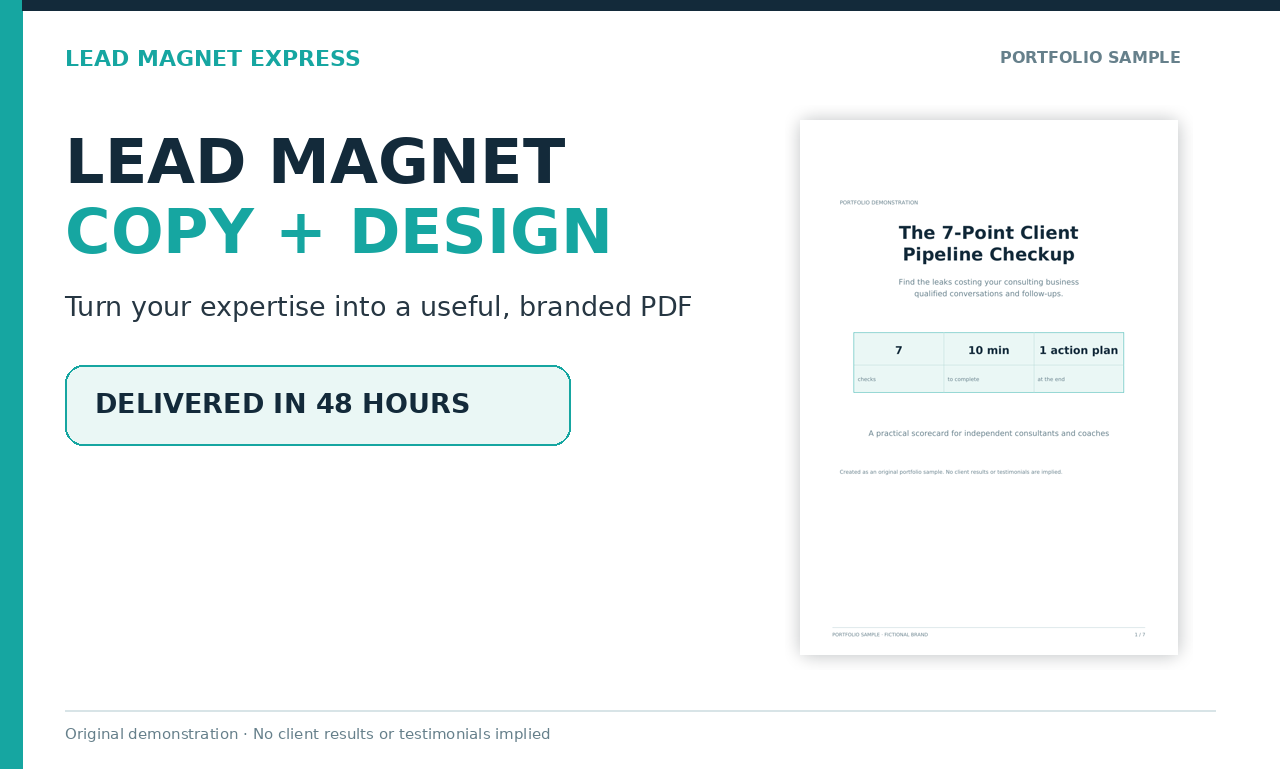 Portfolio sample of a professionally designed lead magnet